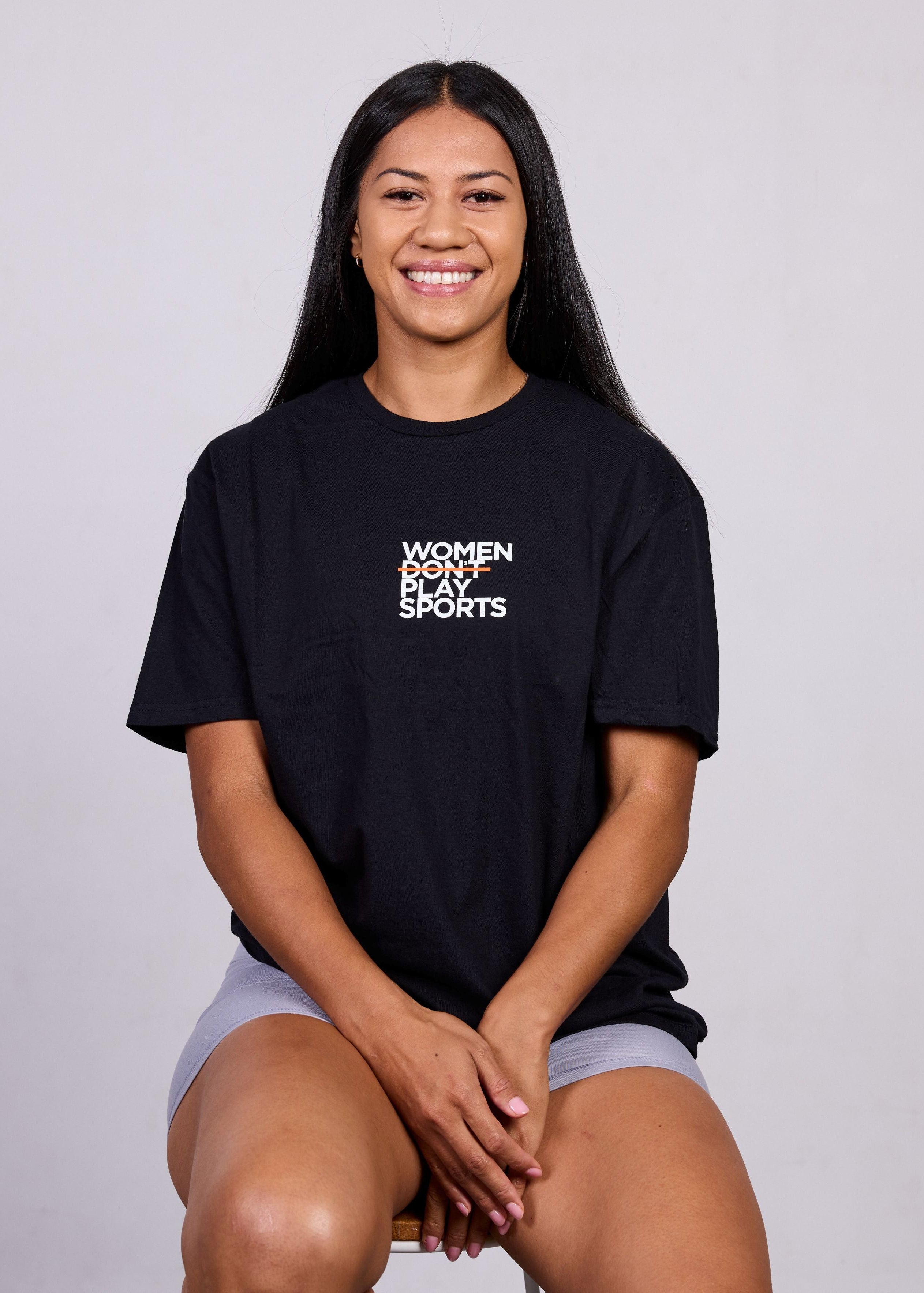 women play sports tee