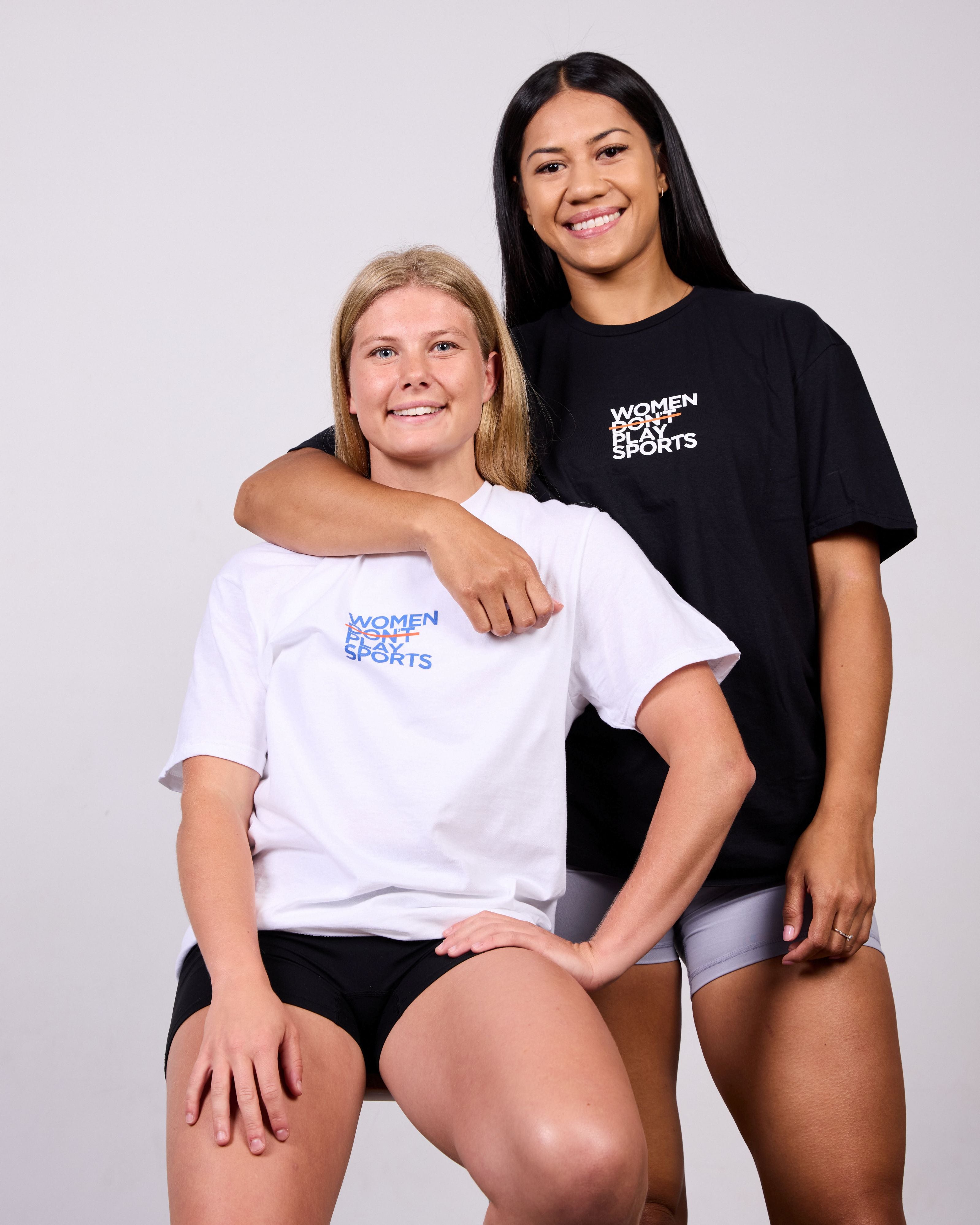 women play sports tee